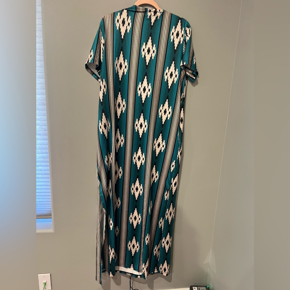 Crazy Train Teal, Black & White Aztec Maxi Dress - Picture 3 of 3